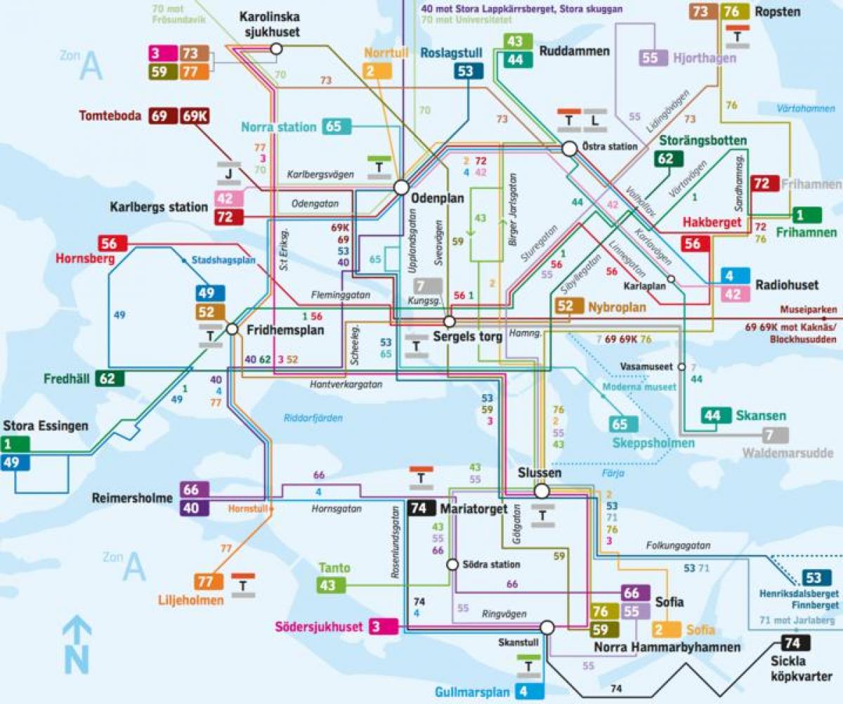 Stokholmas autobusu līnijas kartē